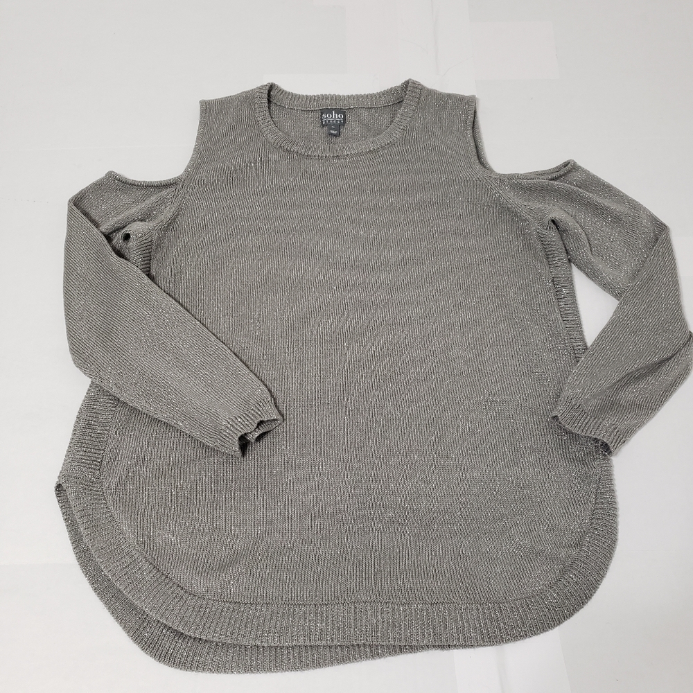 Soho Street New York & Co Shoulder less knit ling sleeve sweater Women's xl gray